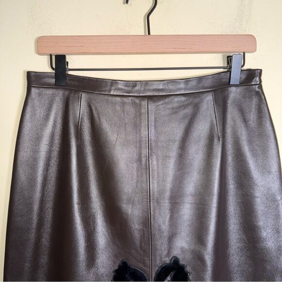 VNTG CARLISLE 90s whimsigoth leather A-line skirt with fur detail 8 - Picture 5 of 6